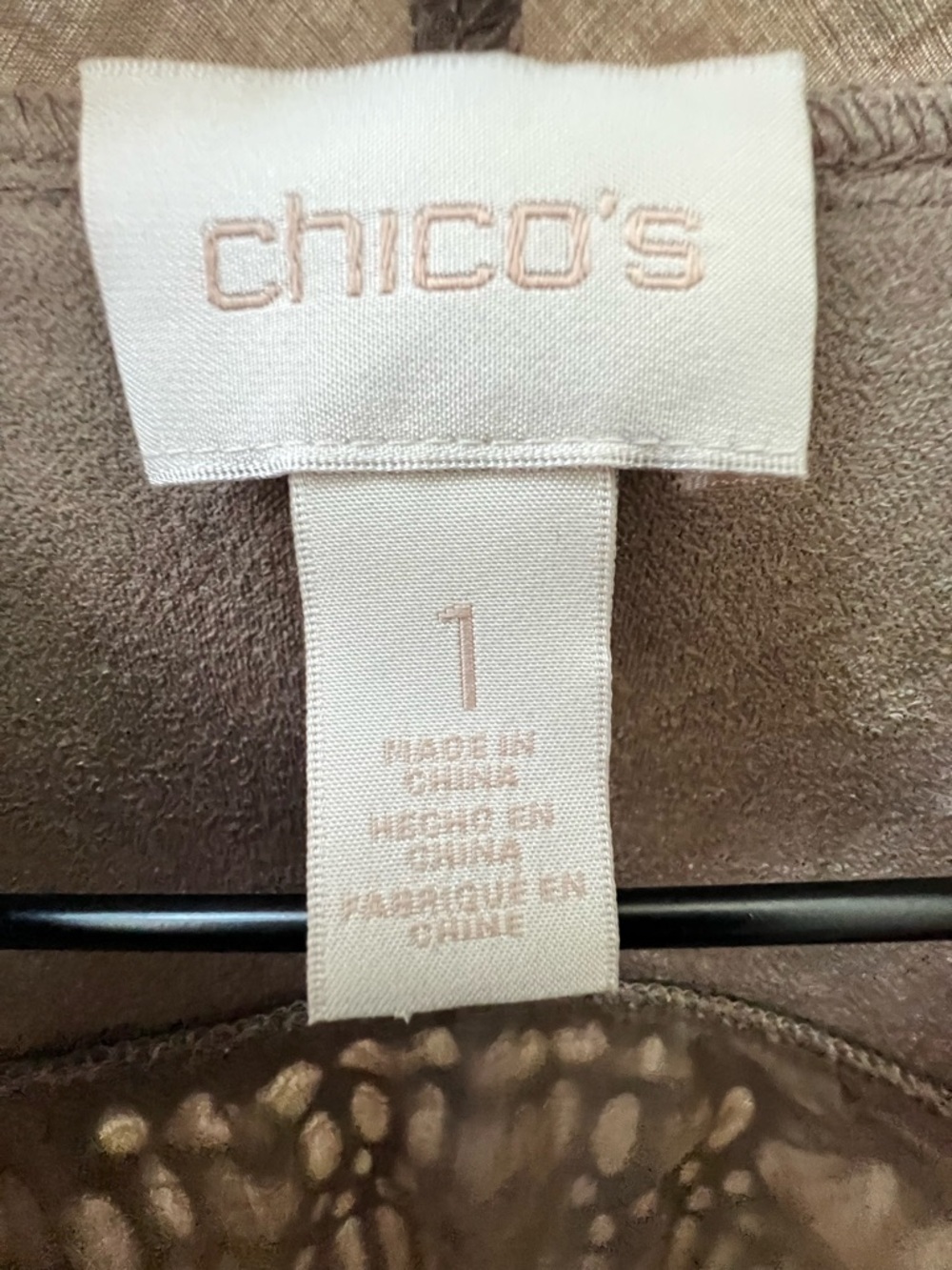 Chicos Jacket 1 US Medium Tan Faux Suede Lattice Fringe Cowgirl Boho Western - Picture 6 of 12